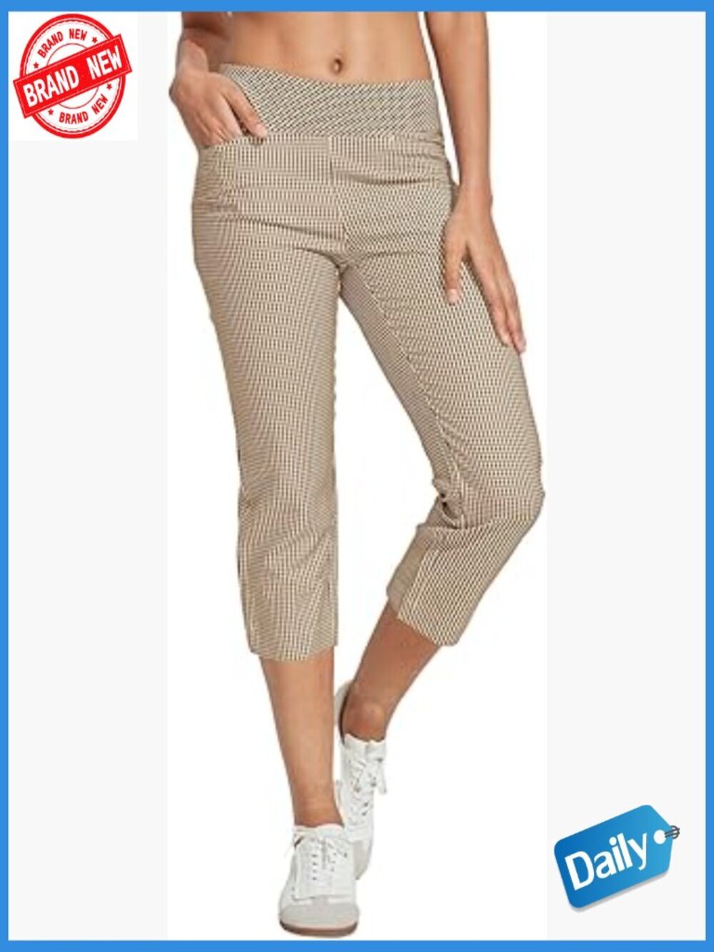 Women's Stretch Plaid Golf Capri Pants with Pockets UPF 50+
